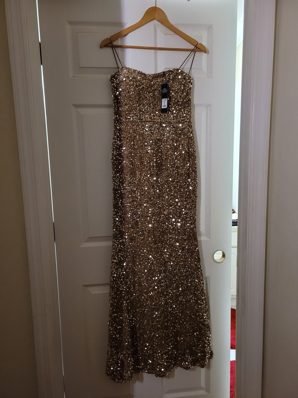 Fashion Nova Gold Sequin Strapless Mermaid Gown